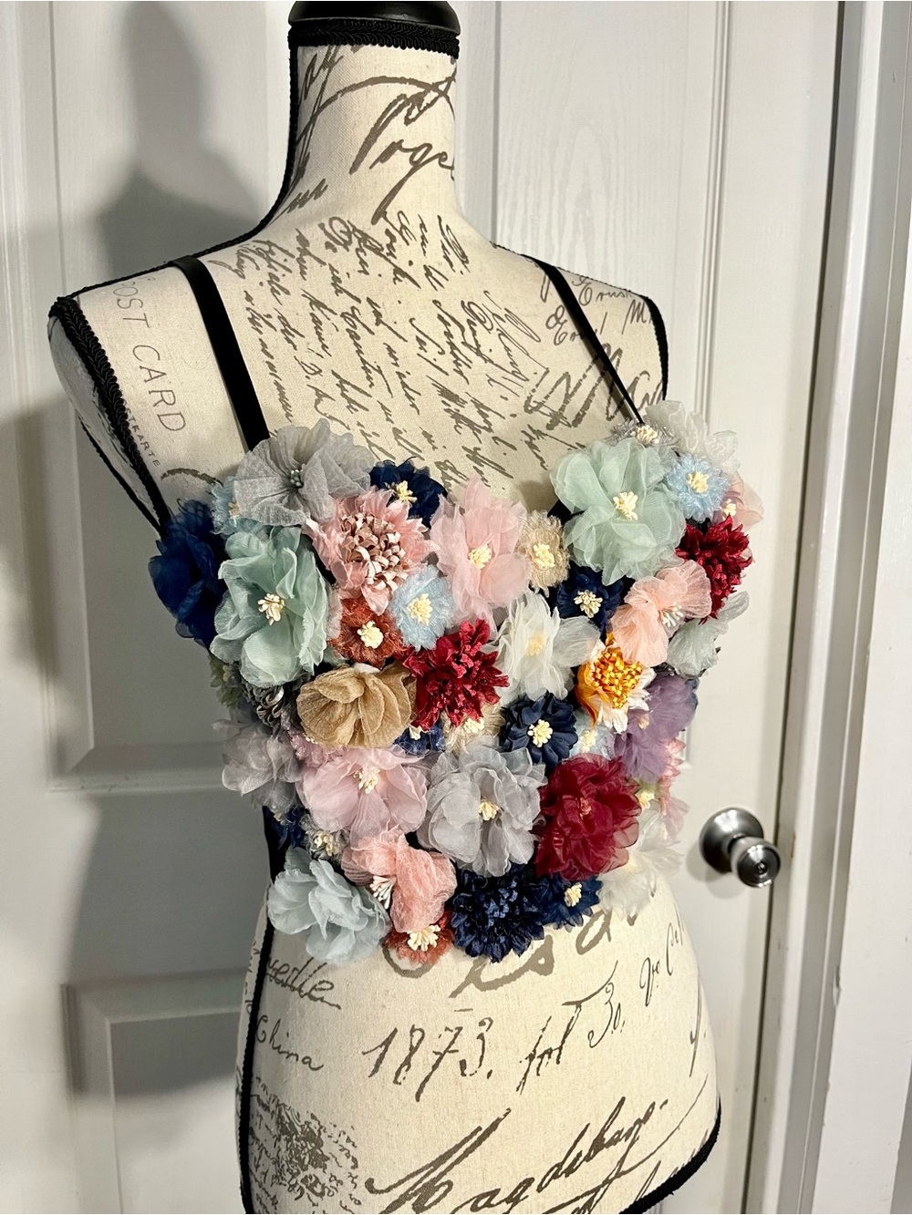 3D Bustier Floral Appliqué Corset Crop Top - Multicolor Flowers Size Large - Picture 5 of 17